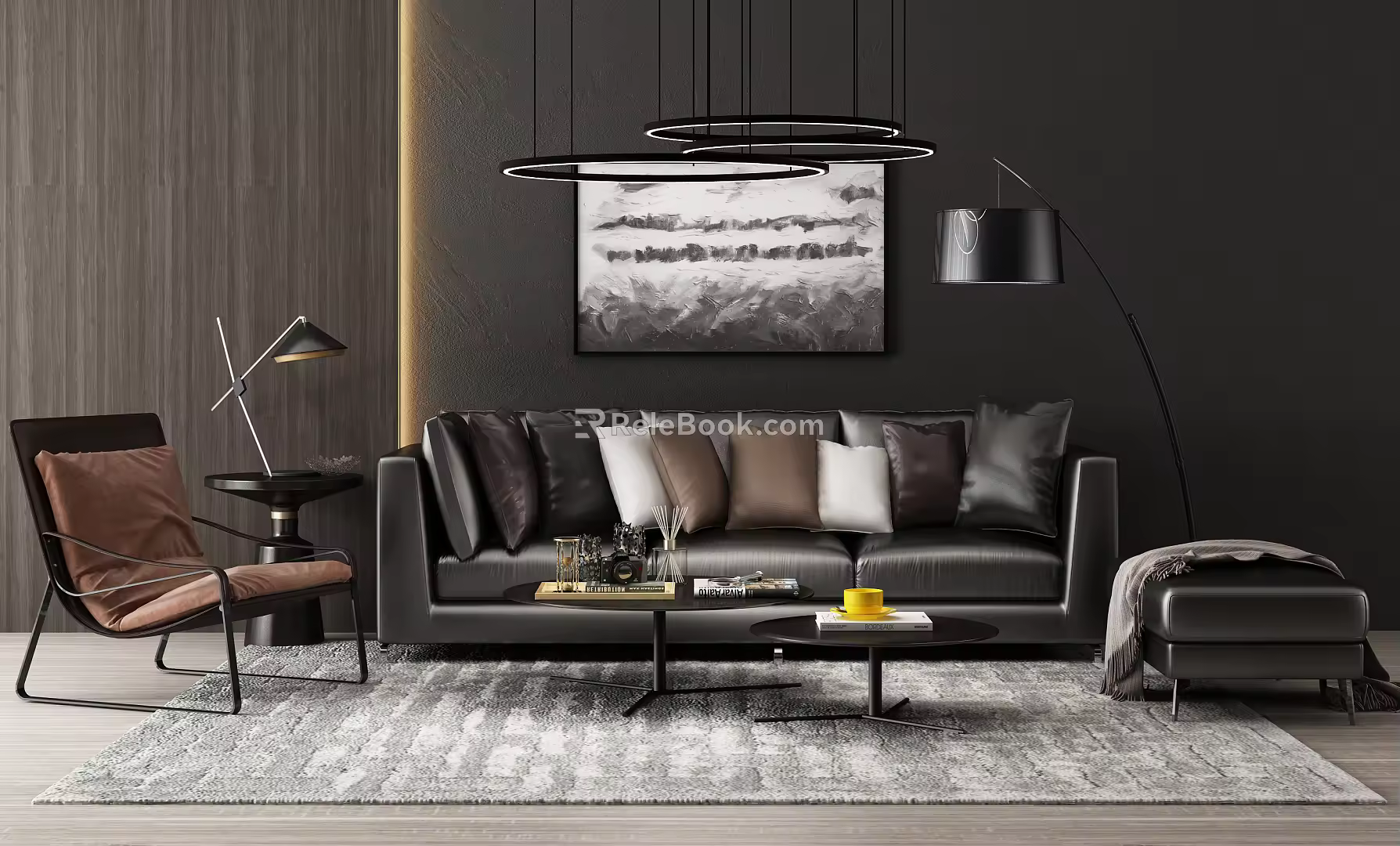Modern Sofa Coffee Table Combination Leather Sofa Combination 3d model