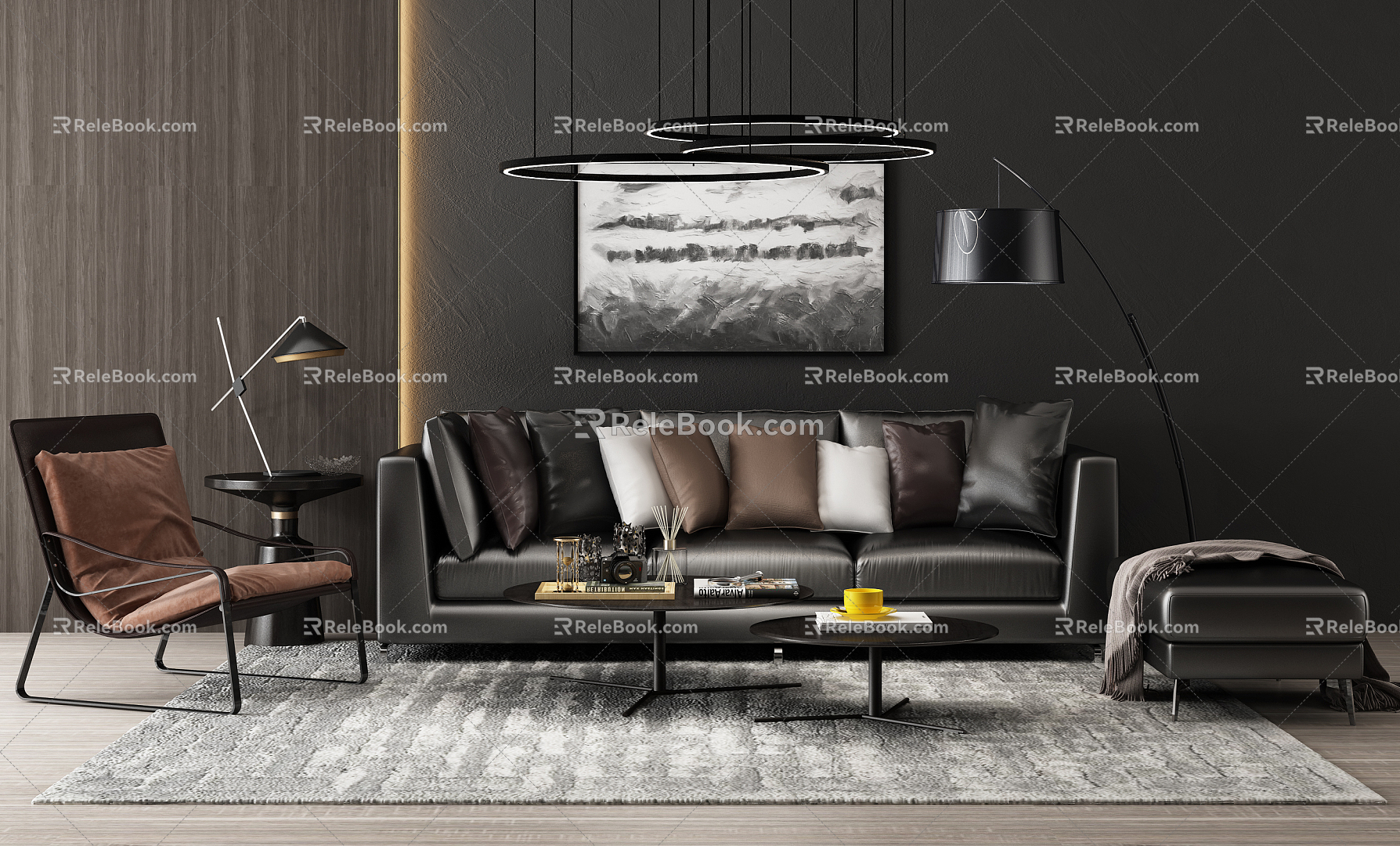 Modern Sofa Coffee Table Combination Leather Sofa Combination 3d model