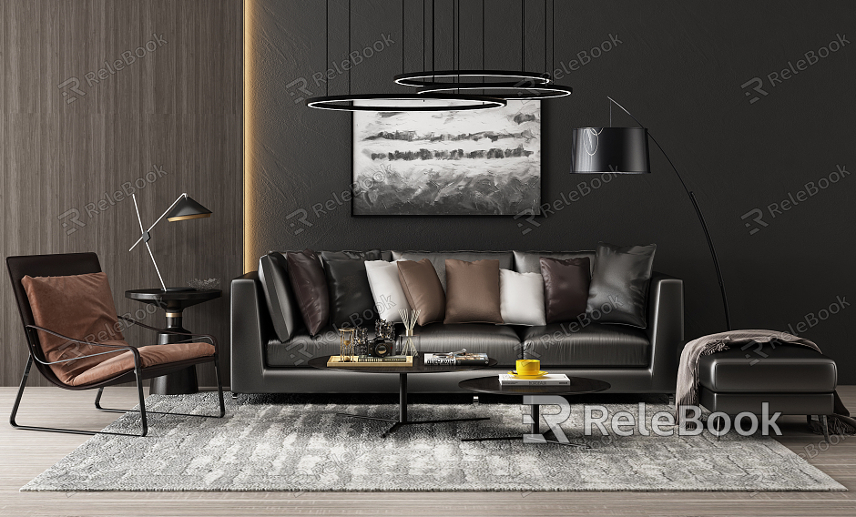 Modern Sofa Coffee Table Combination Leather Sofa Combination model