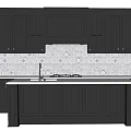 Modern Kitchen With Black Cabinets Island Counter Patterned Tiles And Oven