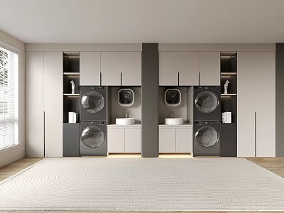 Modern Laundry Room Interior Design With Washing Machines Dryers Sinks And Cabinets 3d model