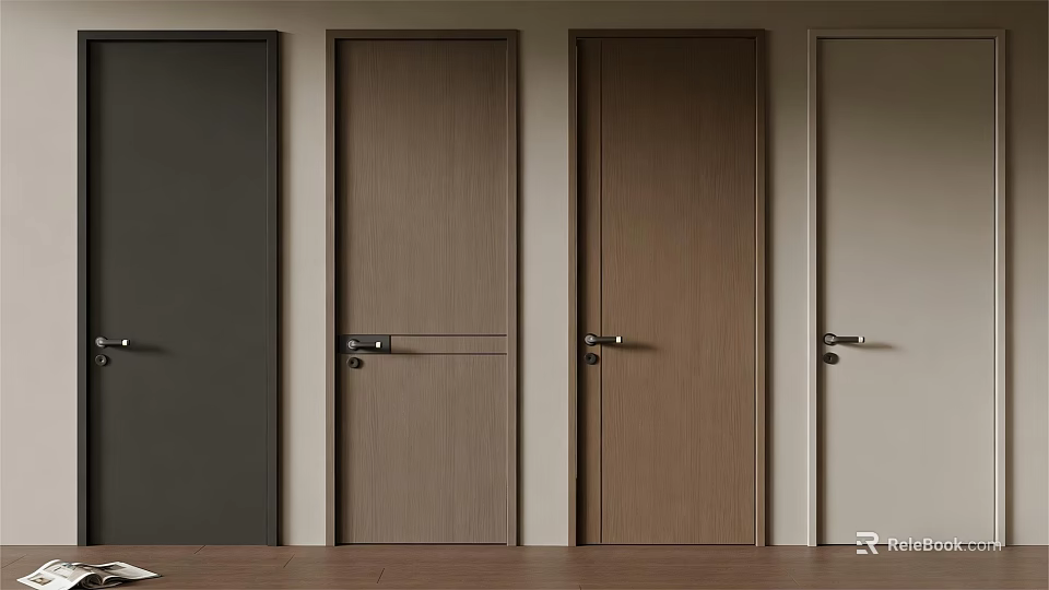 Modern Wooden Swing Doors In Various Colors With Sleek Handle Designs 3d model 