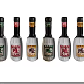 Six Condiment Bottles With White Black Design And Colorful Chinese Character Labels