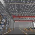 Spacious Bright Modern Industrial Warehouse Equipped With Storage Racks Stacked Pallet Goods And Overhead Cranes