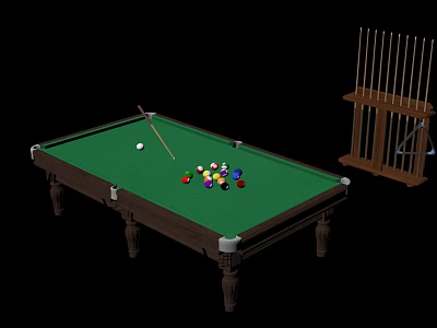 High Quality Billiard Table With Green Felt Surface Cue Stick And Ball Rack 3d model