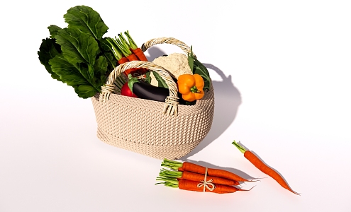 Modern Vegetables Fruits Vegetables Combination Bamboo Basket Vegetable Basket Carrot Cauliflower Pepper 3d model