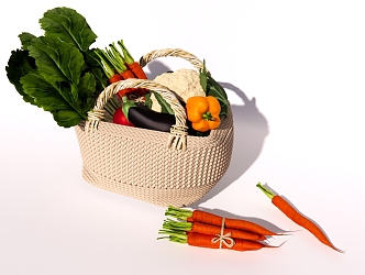 Modern Vegetables Fruits Vegetables Combination Bamboo Basket Vegetable Basket Carrot Cauliflower Pepper 3d model