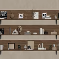 Stylish Wooden Wall Shelves Display with Decorative Items Framed Photos Vases Sculptures Books and Plants