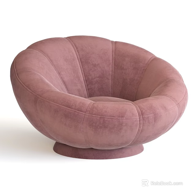 Pink Velvet Round Accent Chair With Padded Design And Circular Base 3d model 