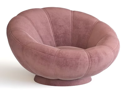 Pink Velvet Round Accent Chair With Padded Design And Circular Base 3d model