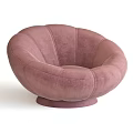 Pink Velvet Round Accent Chair With Padded Design And Circular Base