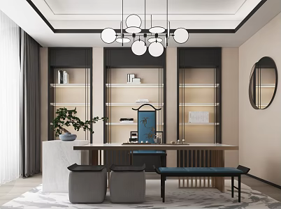 New Chinese Style Study Bookcase Desk 3d model