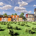 Modern Commercial Street Design With Greenery Outdoor Seating And Shops