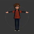 3D Game Movie Character With Brown Hair Blue Eyes Red Shirt Black Backpack Blue Pants