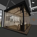 Creative Design Exhibition Glass Wall With Perforated Metal Accents In Bright Interior Space
