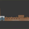 Red Brick Building With Square Structure Central Opening Tall Chimney And Blue Decorated Arches