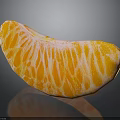 Peeled Bright Orange Segment with White Pith on Dark Background and Reflection