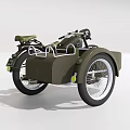 Olive Green Vintage Motorcycle With Sidecar Round Headlight And Classic Design Features