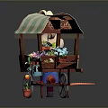 Cute Mouse Character Watering Flower Pot By Striped Awning Flower Cart