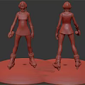 Detailed Female Character Figure In Green White Striped Outfit With Helmet And Roller Skates