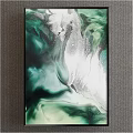 Green Silver and White Abstract Painting with Fluid Swirl Patterns Modern Wall Art