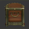 Vintage Wooden Chest With Brass Decorative Rivets Lock And Lion Handles