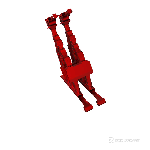 Red Industrial Mechanical Lifting Equipment With Hydraulic Arms And Base Structure 3d model 