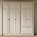 White Modern Wardrobe With Multiple Cabinet Doors And Drawers With Golden Handles