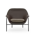 Modern Minimalist Single Sofa With Dark Brown Leather Light Gray Cushion And Black Metal Legs
