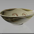 Artisanal Handcrafted Ceramic Bowl With Beige Brown Glaze Red Spiral Patterns And Smooth Rim