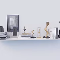 Decorative Ornament Set With Picture Frame Geometric Sculptures Books Vase Dried Flower On Shelf