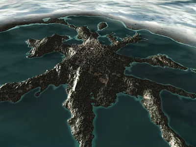 Garden Landscape Design With Surrounding Blue Water And Natural Landform Structure 3d model