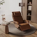 Comfortable Brown Recliner Chair In Modern Interior With Round Woven Rug Side Table And Lamp