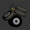Stacked Car Tires Display With Stylish Wheel Rims And Detailed Tread Patterns