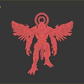 Futuristic Mechanical Robot With Winged Metallic Armor Circular Headpiece And Glowing Core