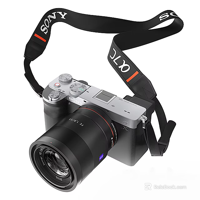 Digital Camera with Silver Black Body Red Accent Lens JJC Strap and Control Dials Buttons 3d model 