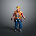 3D Construction Worker Character With Yellow Hard Hat Orange Safety Vest And Tool Belt