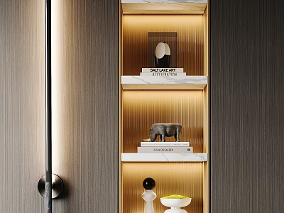 Elegant Ornamental Decor Set On Illuminated Shelves With Sculpture Books And Decor Accents 3d model