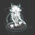 Mystic Character With Horns Golden Armor And Small Creatures On Green Cracked Base