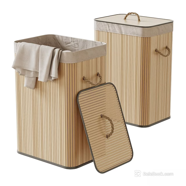 Durable Woven Rattan Laundry Baskets with Lids for Clothes Storage Home Organization 3d model 