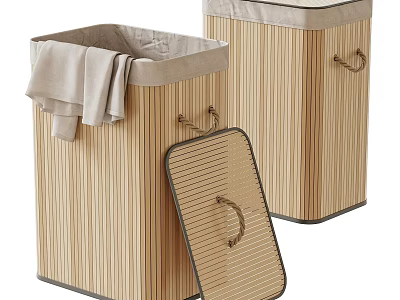 Durable Woven Rattan Laundry Baskets with Lids for Clothes Storage Home Organization 3d model
