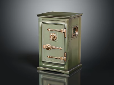Vintage Green Furniture Safe Cabinet With Golden Metal Locks And Handles 3d model