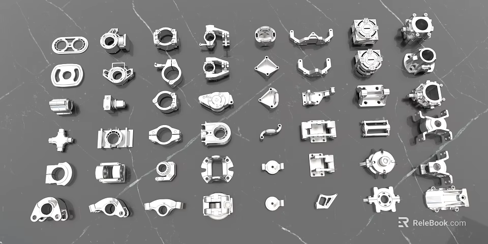 Assorted Metal Mechanical Parts With Different Shapes And Industrial Design Elements 3d model 