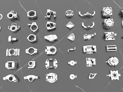 Assorted Metal Mechanical Parts With Different Shapes And Industrial Design Elements 3d model