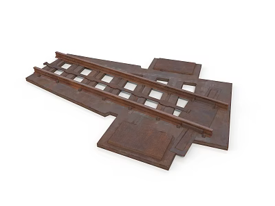Rusty Metal Railroad Track Components With Interconnected Rails And Plates 3d model