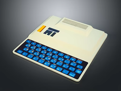 Vintage Computer with White Body Blue Keyboard and TI Logo Classic Design 3d model