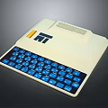 Vintage Computer with White Body Blue Keyboard and TI Logo Classic Design