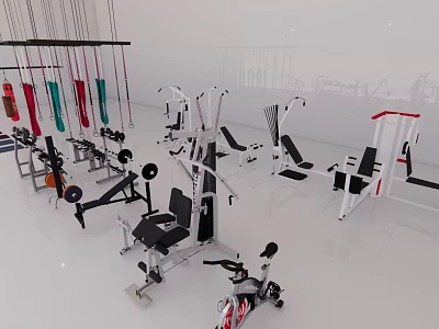 Fitness Gym With Hanging Ropes Workout Machines And Strength Training Equipment 3d model