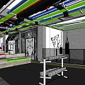 Modern Gym Interior With Fitness Equipment Workout Posters And Colorful Ceiling Pipes