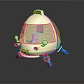 Futuristic Yellow Taxi 3D Model With Transparent Roof And Blue Wheels